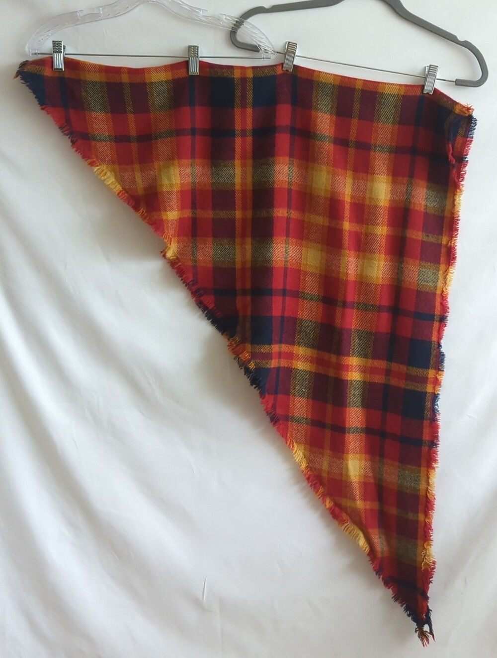 Red Orange Black Plaid Autumn Colors Triangular Soft Scarf With Fringe